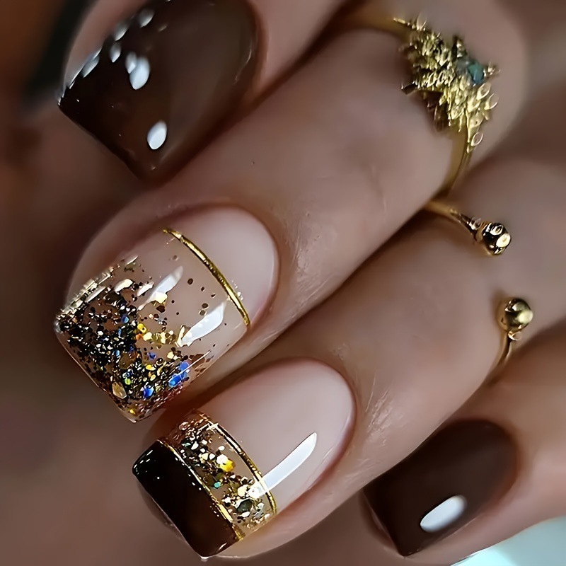 Nail Art Overlay - Uñas postizas cuadradas cortas para mujer,