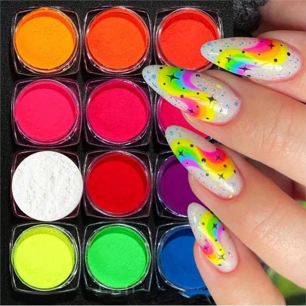 Pigmento fluorescente de neón  - Nail Art Ombre Glitter reseña y precio